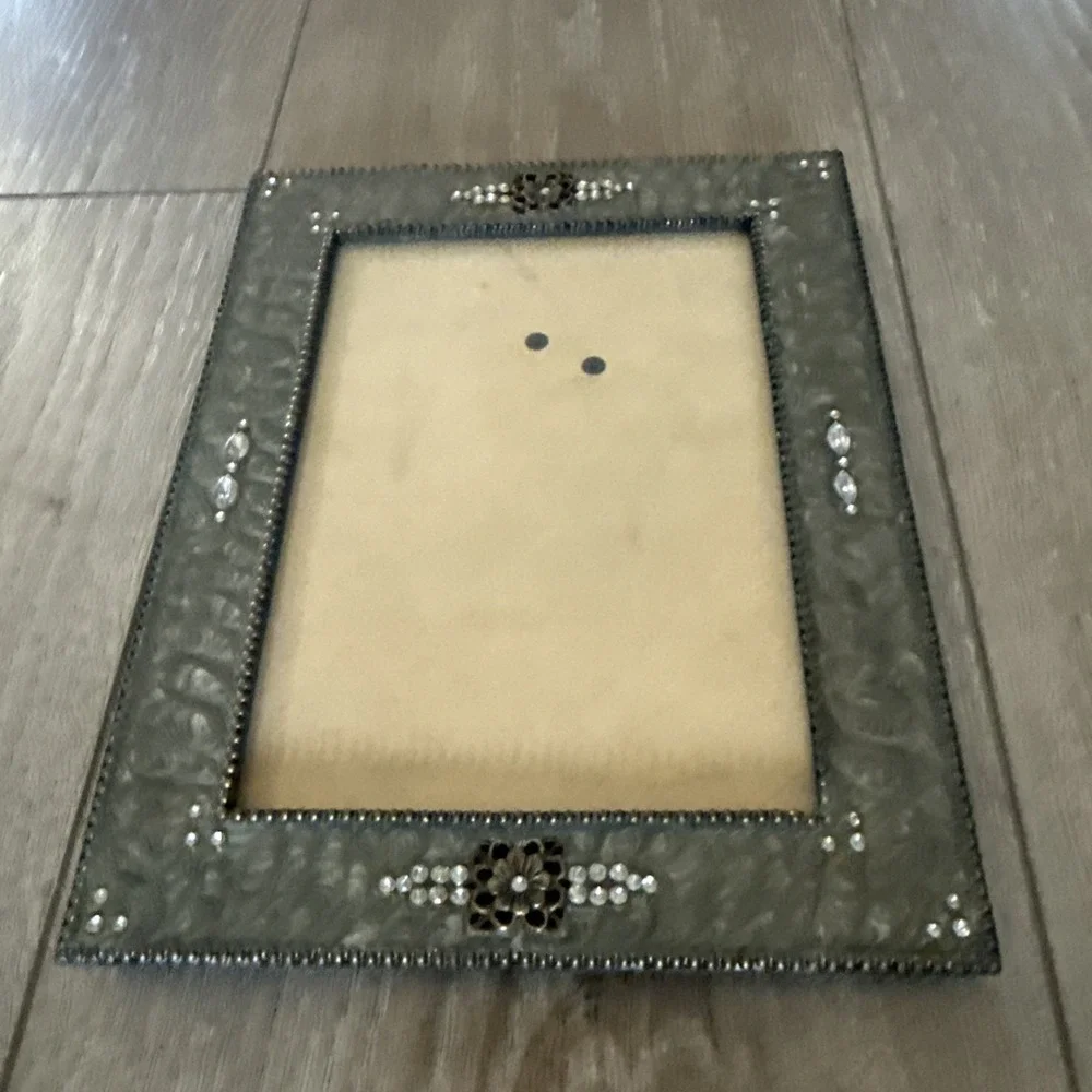 Green Marbled Enamel Art Deco Style Frame with Rhinestone Accents 5x7‎
